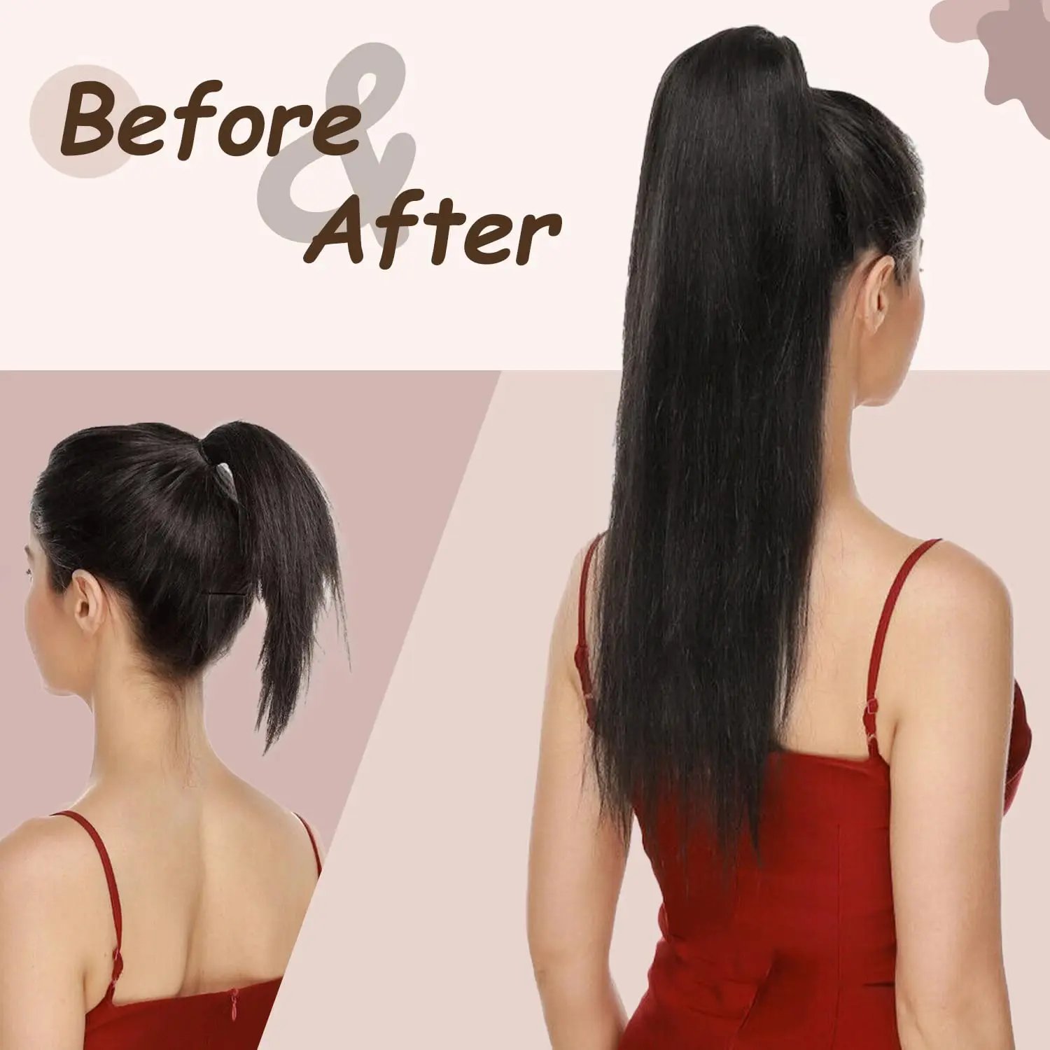Human Hair Ponytail Extensions Remy Human Hair Wrap Around Long Ponytail Clip in Hair Extensions Straight One Piece Hairpiece