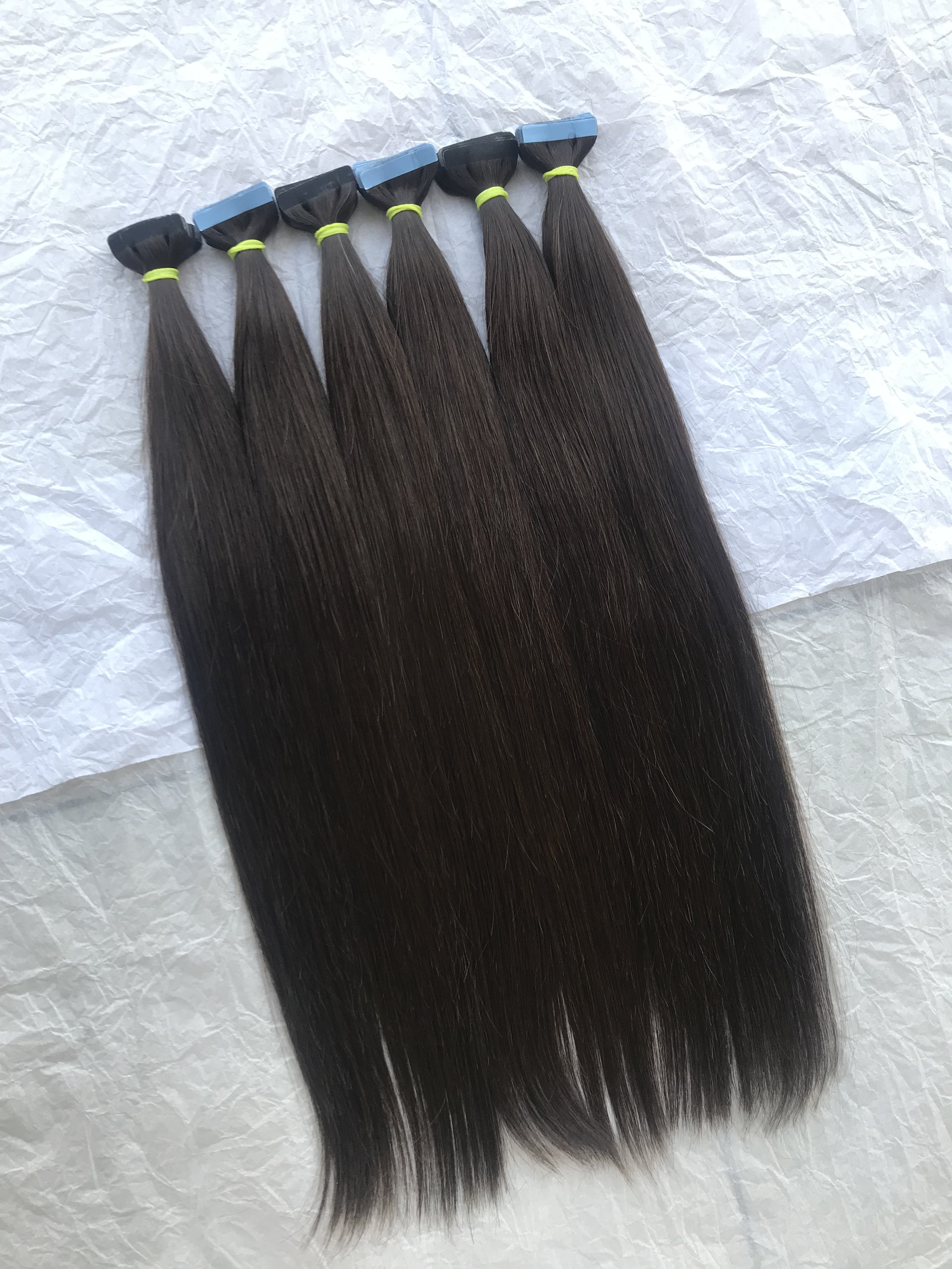 Top Selling Best Premium Silky Straight Colour #2 Tape In Extensions 100% Remy Virgin Single Donor Hair At Wholesale Price List