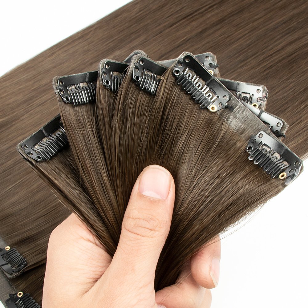 32 inches wholesale Russian cuticle aligned clip in hair extension double drawn natural straight seamless clip in hair extension