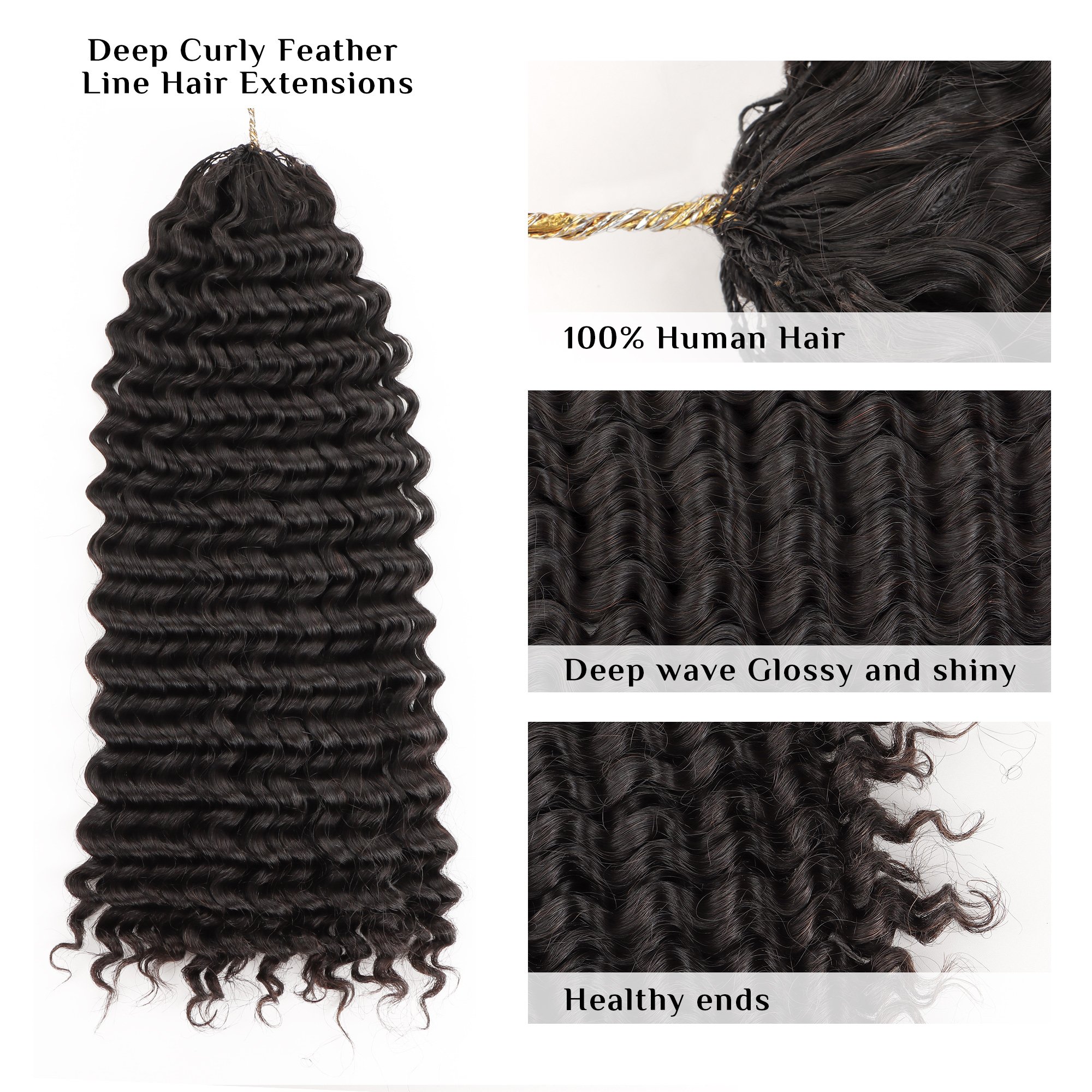 Vast Deep Wave Crochet Hair Natural Black Machine Made Feathering Human Hair Extension