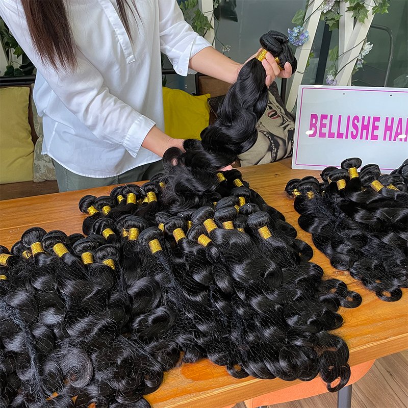 Bellishe 100% 30 40 Inch 12a Super Double Drawn Mink Human Hair Weaves Bone Straight Brazilian Virgin Raw Human Hair Bundles