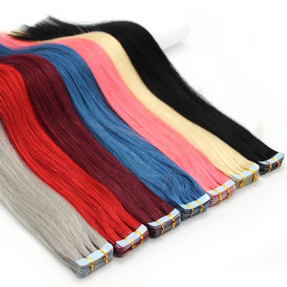 Tape in Hair Extensions 100% Remy Human Hair Extensions Silky Straight for Fashion Women 20 Pcs/Package