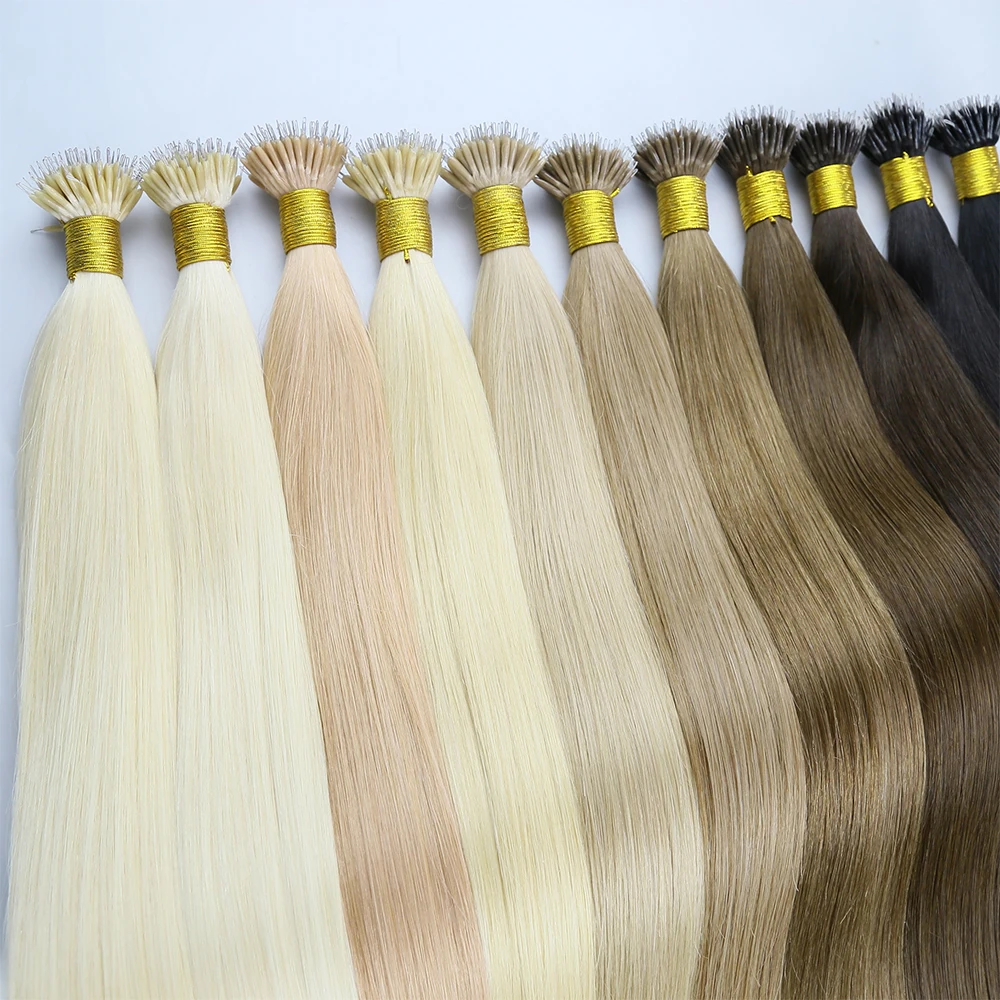 Human hair extension Wholesale Raw Virgin Human Hair itip Indian Kinky straight Curly Keratin i K Tip Human Hair Extension