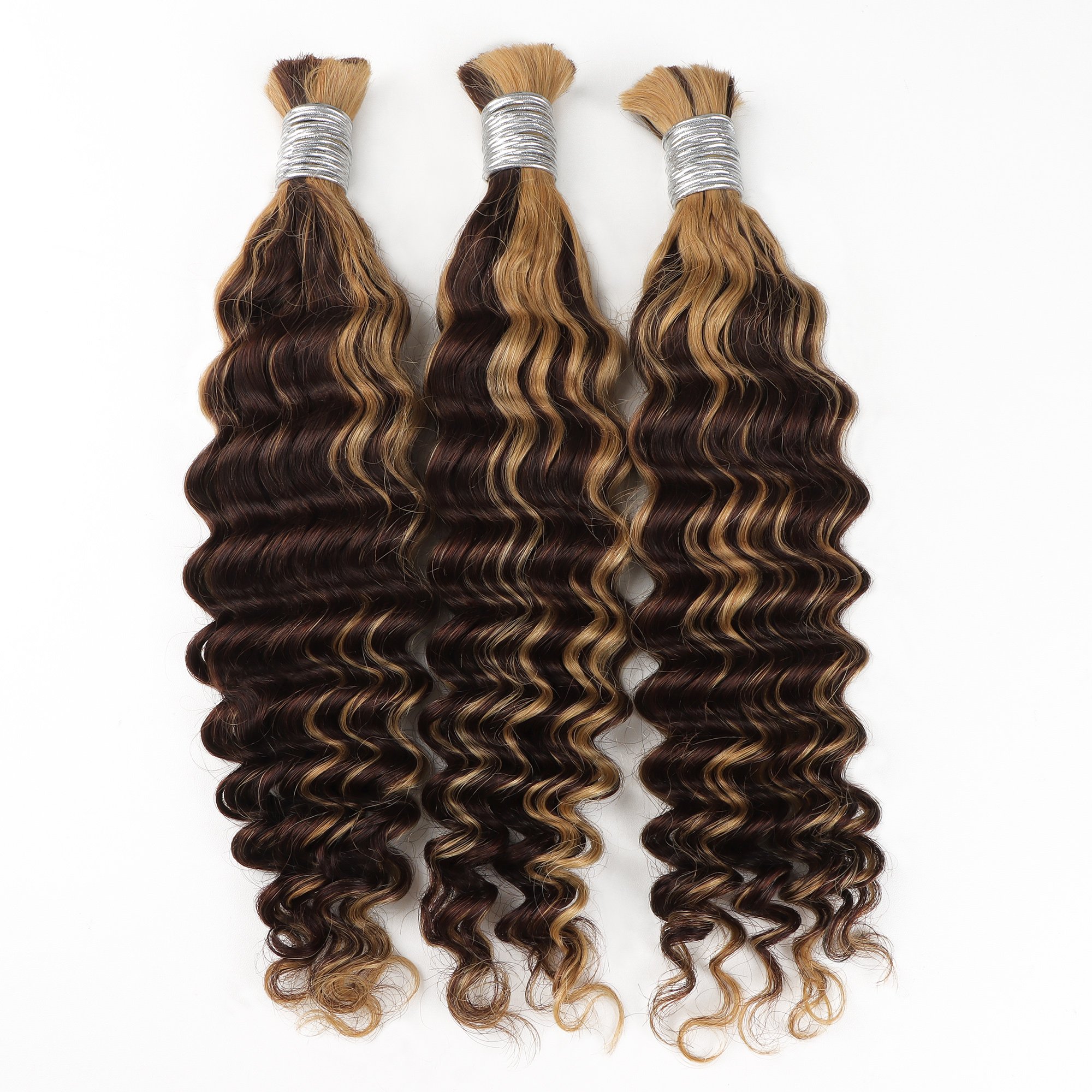 VAST Deep Wave Bulk Human Hair for Braiding P4/27 100g Honey Blonde Human Hair Extensions for Micro Braids Hair