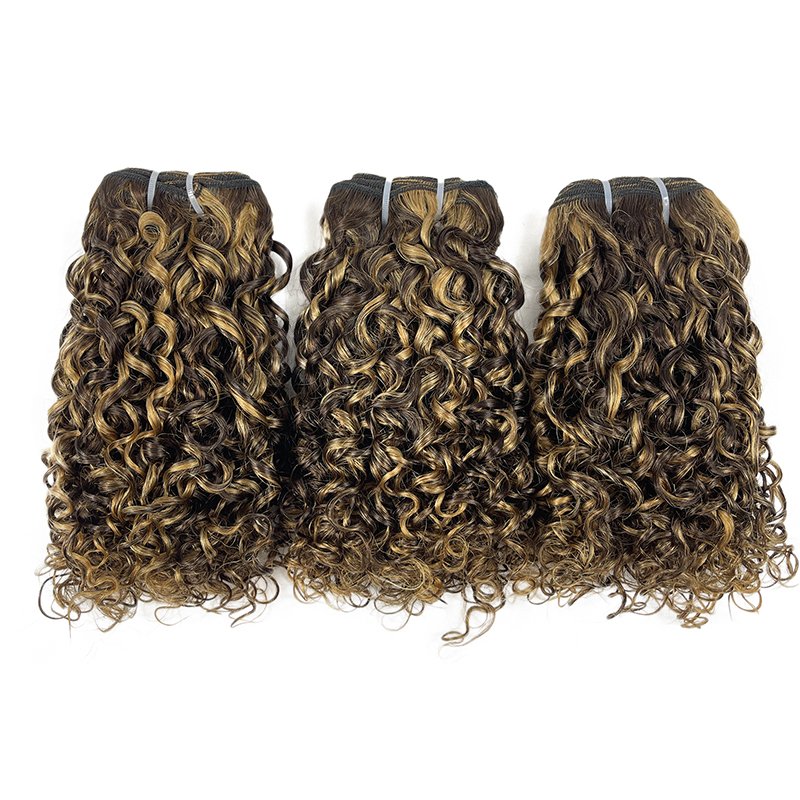 Wholesale Double weft pixel curly bundles, remy natural human hair extension, cuticles aligned hair weave