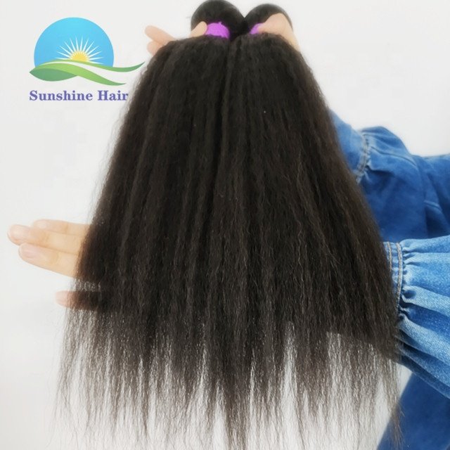Stock 3 Bundles 100% Brazilian Double Drawn Cuticle Aligned Kinky Straight Human Hair Extensions Yaki Straight Bundles Black