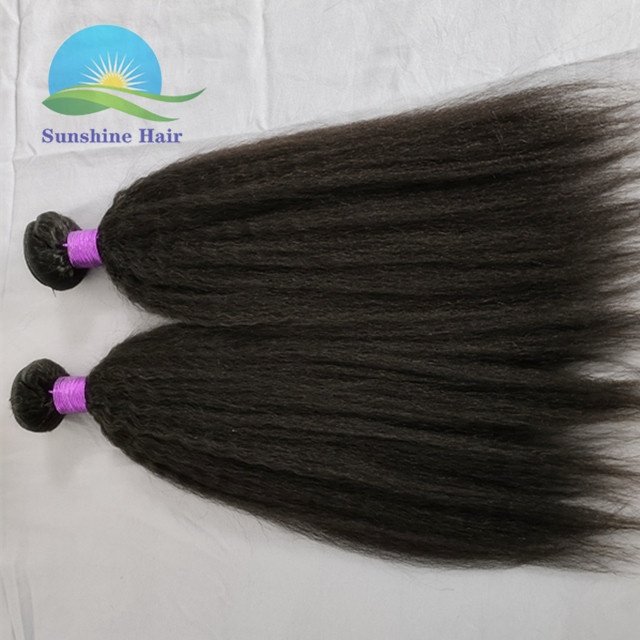 Stock 3 Bundles 100% Brazilian Double Drawn Cuticle Aligned Kinky Straight Human Hair Extensions Yaki Straight Bundles Black