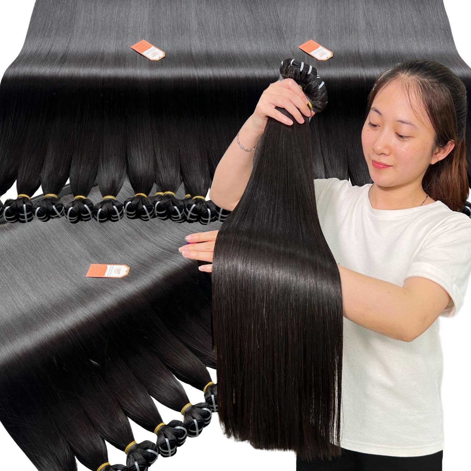 100% Vietnamese Human Hair Virgin Remy Hair Extensions Thick End Weft Double Drawn With Whosale Price Factory