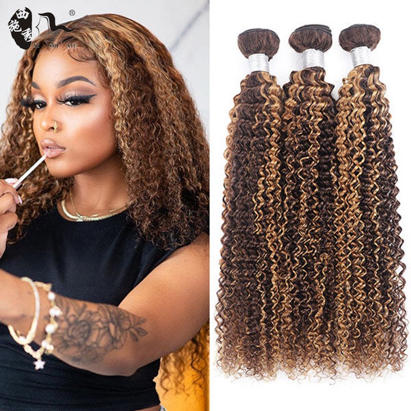 XISHIXIUHAIR Honey Blonde Highlight Color Human Hair Extensions Virgin Bundles With Closure Set Wholesale 100 Dropshipping