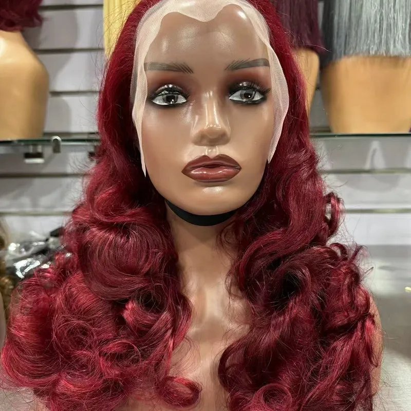 Letsfly 13*4 Lace Frontal Bouncy Curly 300% Density Full Wigs 10A Grade Raw Burmese Curly Hair Wigs 4/27, 99J For Black Lady