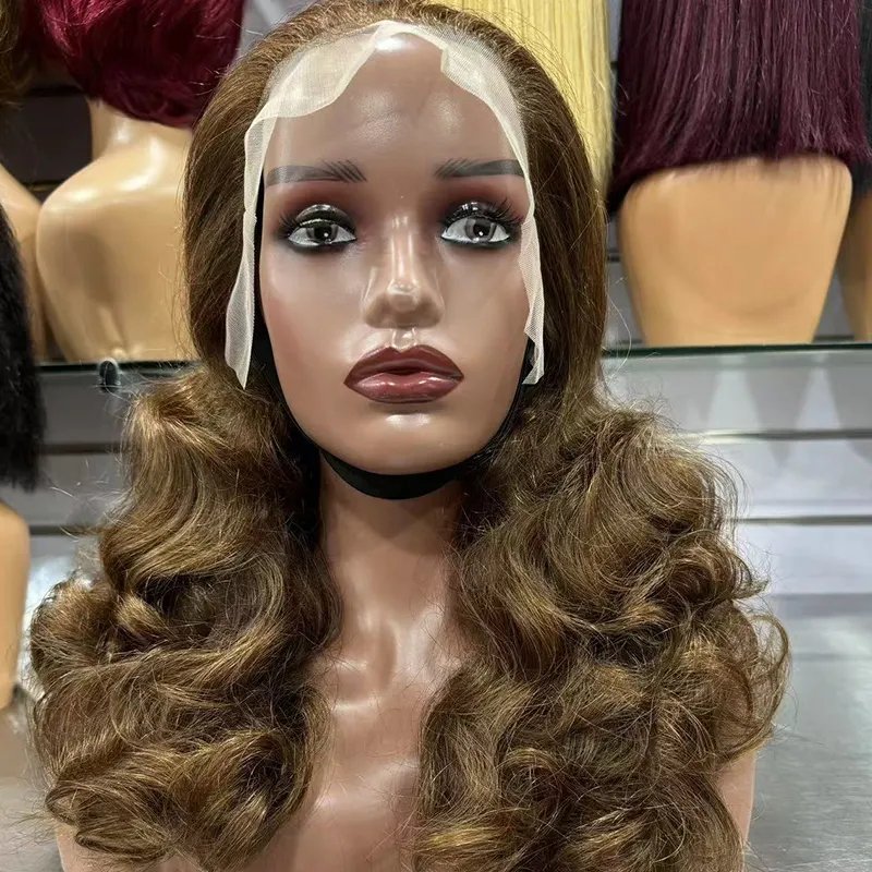 Letsfly 13*4 Lace Frontal Bouncy Curly 300% Density Full Wigs 10A Grade Raw Burmese Curly Hair Wigs 4/27, 99J For Black Lady