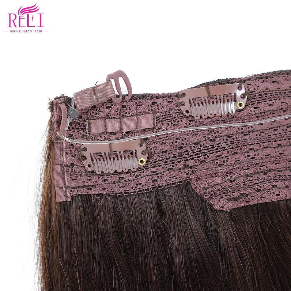 One Piece Transparent Fish Line Real Human Hair Extension Invisible Halo Wire Hair Extensions Straight Balayage Clips in Hair