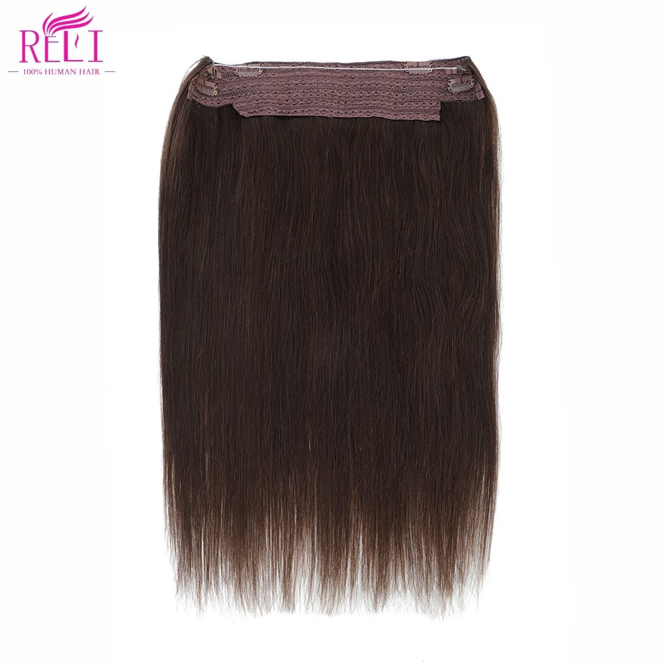 One Piece Transparent Fish Line Real Human Hair Extension Invisible Halo Wire Hair Extensions Straight Balayage Clips in Hair