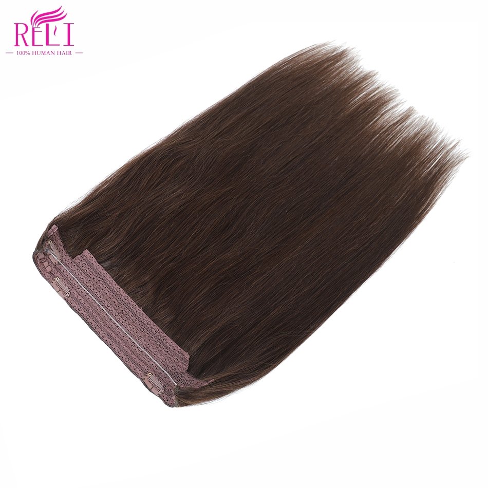 One Piece Transparent Fish Line Real Human Hair Extension Invisible Halo Wire Hair Extensions Straight Balayage Clips in Hair