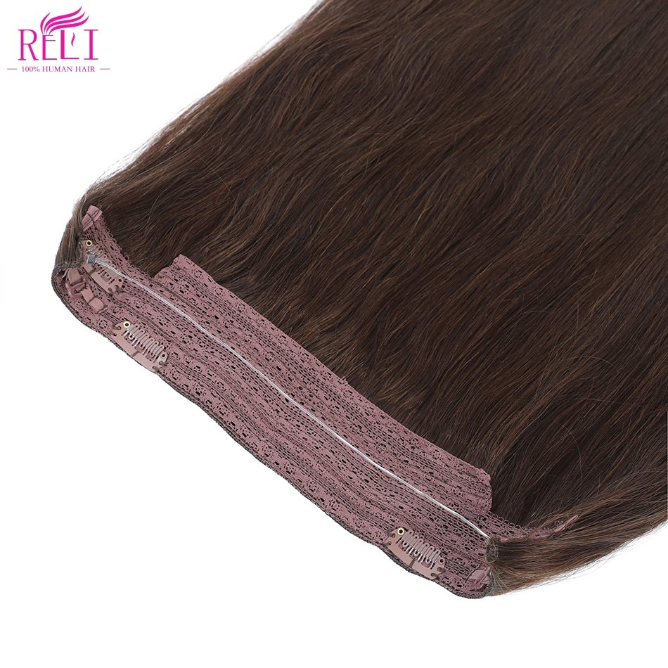 One Piece Transparent Fish Line Real Human Hair Extension Invisible Halo Wire Hair Extensions Straight Balayage Clips in Hair