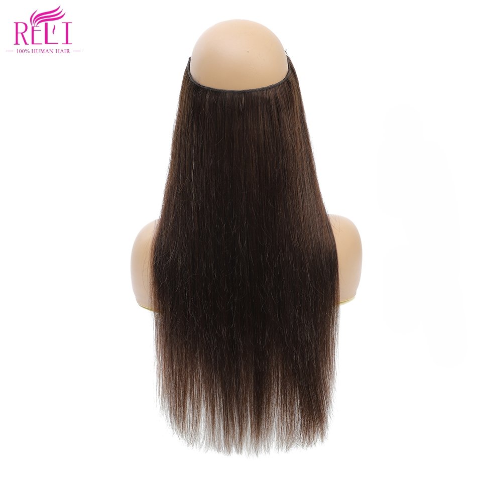 One Piece Transparent Fish Line Real Human Hair Extension Invisible Halo Wire Hair Extensions Straight Balayage Clips in Hair
