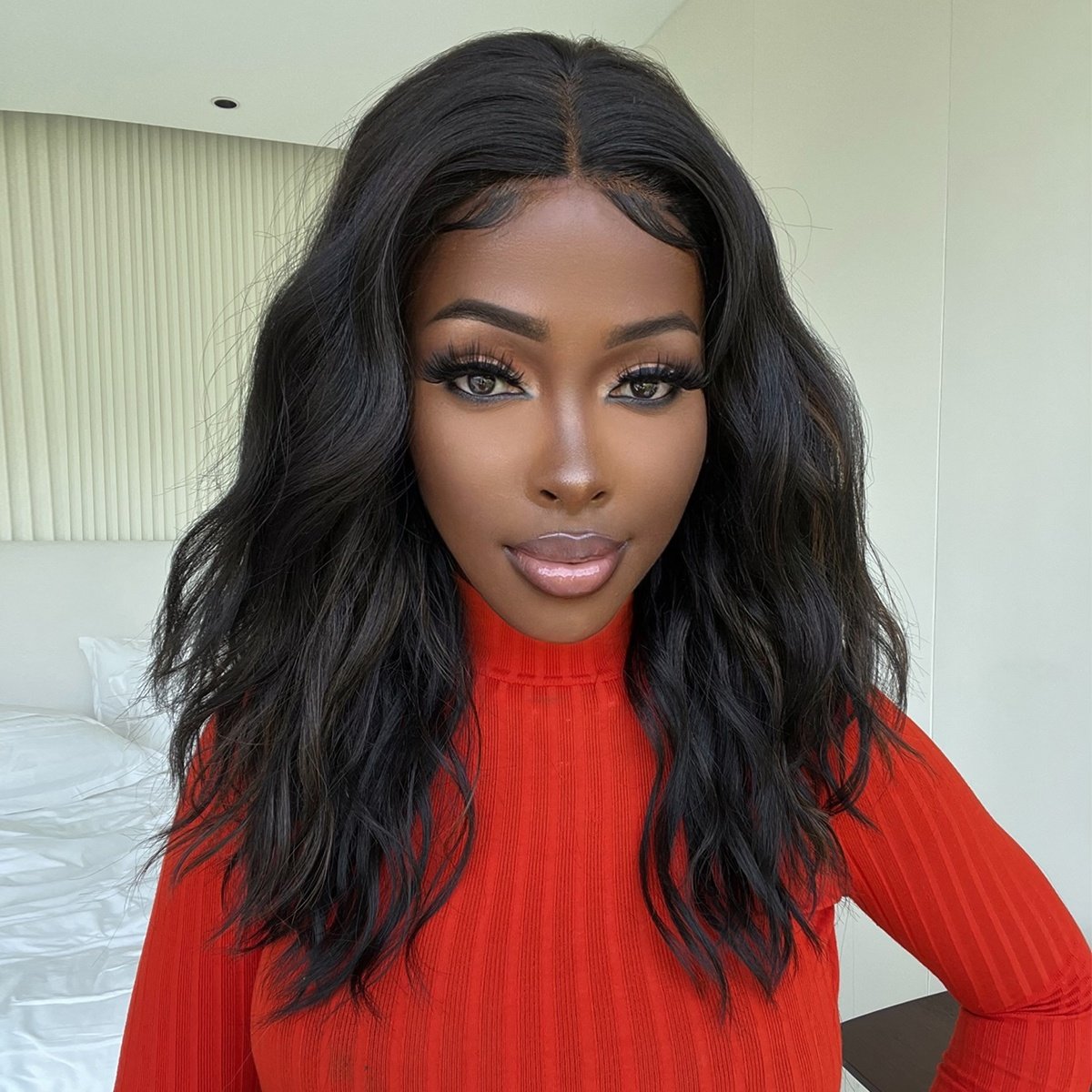 Future Chemical Fiber Synthetic black Mid-length Short Curly Hair Wavy T-shaped Lace Wig Soft No Glue Soft