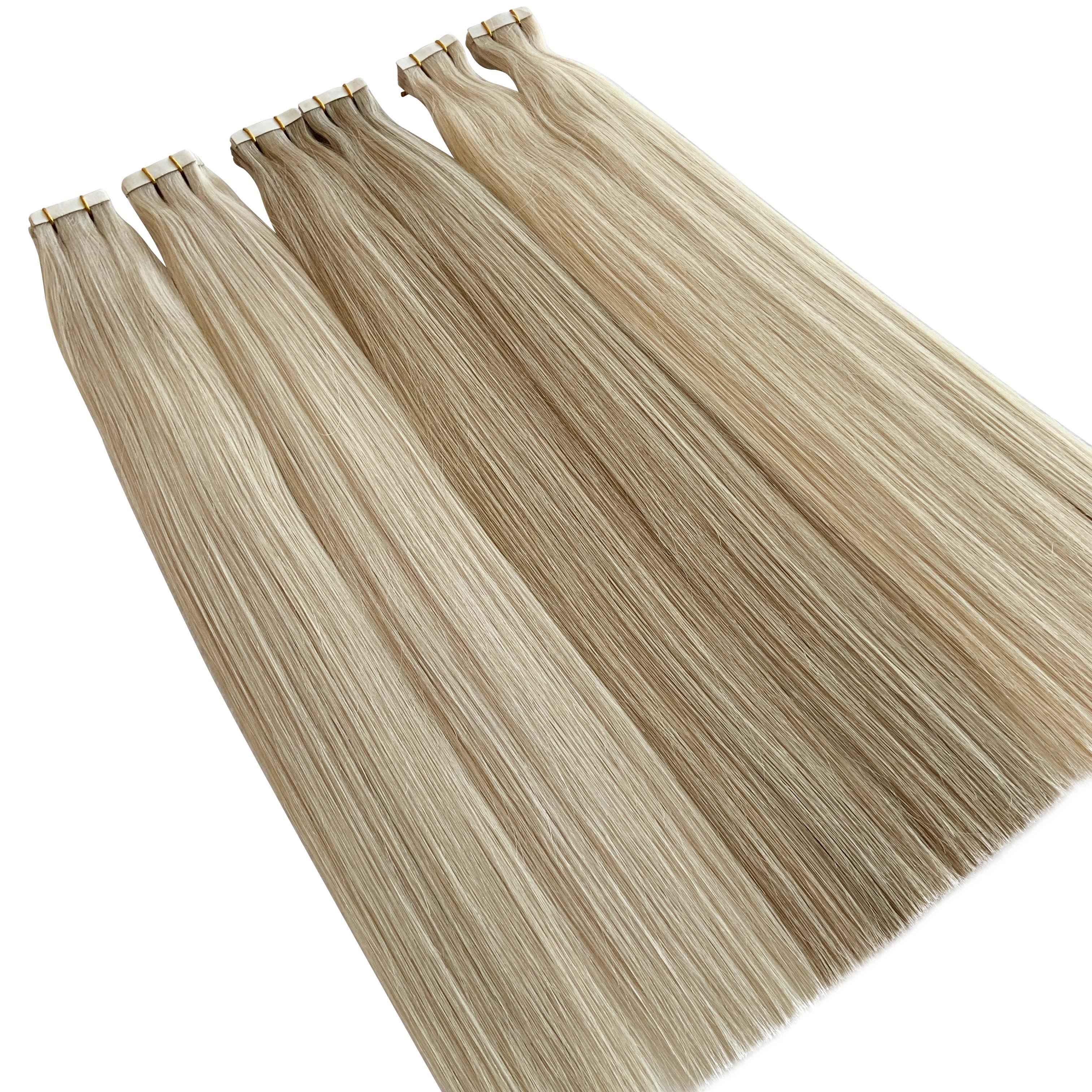Double Drawn Full Cuticle Aligned Tape In Hair Extensions Wholesale Price Russian Human Remy Hair Extensions