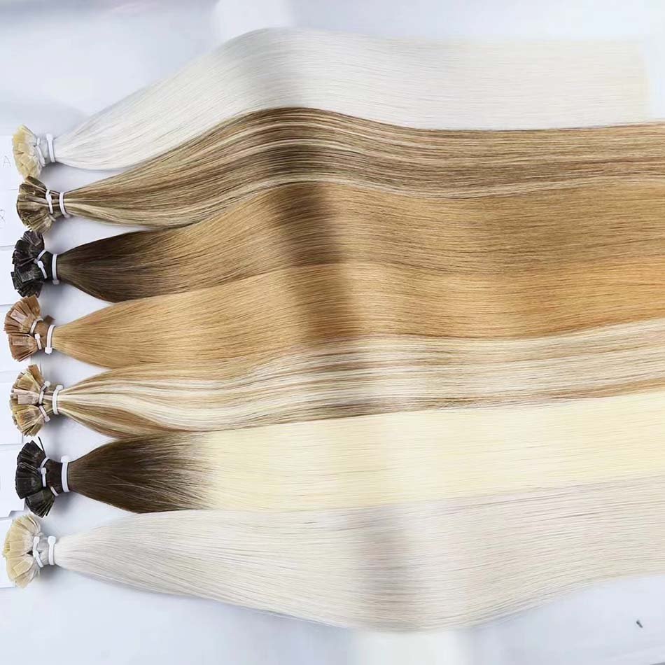 Top quality k tip human hair extensions light color highlight keratin flat tip hair extensions remy double drawn flat tip hair