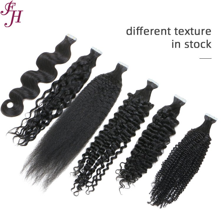 FH Invisible Tape In Hair Extensions Water Wave Raw Indian Curly Hair Tape In Extensions 100% Human Hair