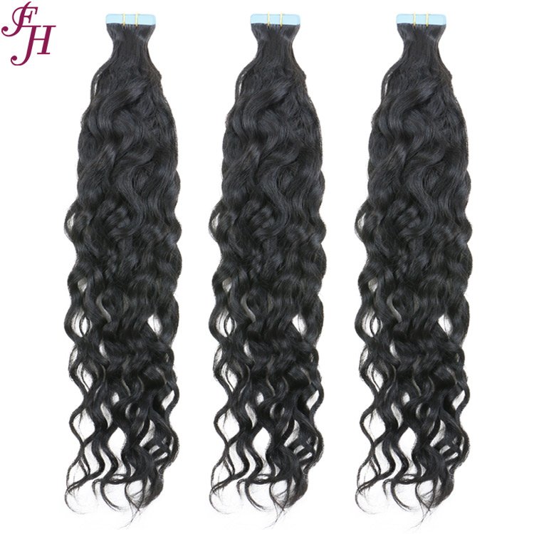 FH Invisible Tape In Hair Extensions Water Wave Raw Indian Curly Hair Tape In Extensions 100% Human Hair