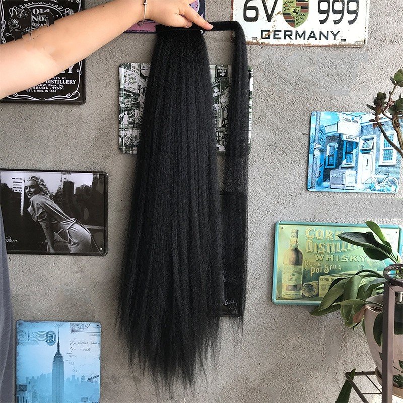 Hot 28inch Afro Wrap Around Ponytail 120g Long Kinky Straight Hair Extension Synthetic Yaki Ponytail for women wig braid