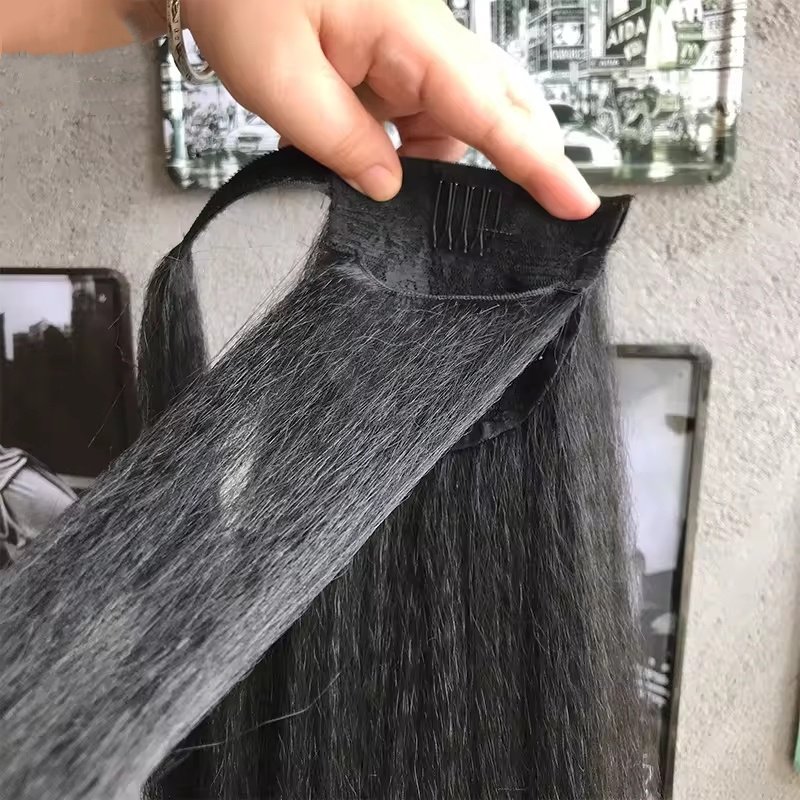 Hot 28inch Afro Wrap Around Ponytail 120g Long Kinky Straight Hair Extension Synthetic Yaki Ponytail for women wig braid