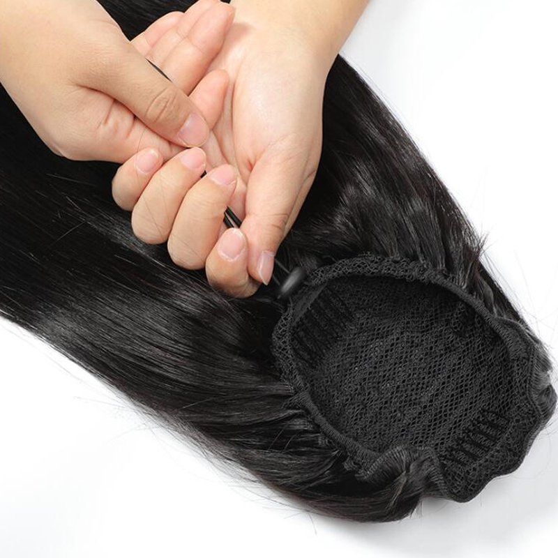 Straight Ponytail Human Hair Extensions With Clip In Drawstring Ponytail Straight Brazilian Hair Ponytails For Women Remy