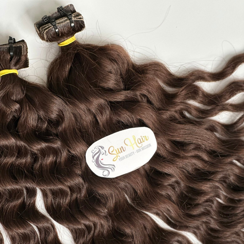 Wholesale High Quality Water Wave With Brown Color Super Double Drawn Invisible Tape 100% Real Human Hair Extensions
