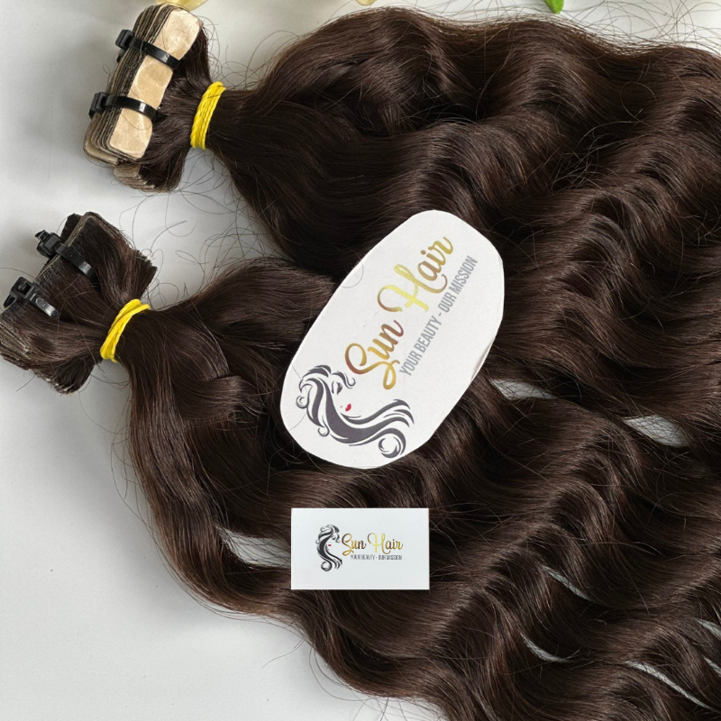 Wholesale High Quality Water Wave With Brown Color Super Double Drawn Invisible Tape 100% Real Human Hair Extensions