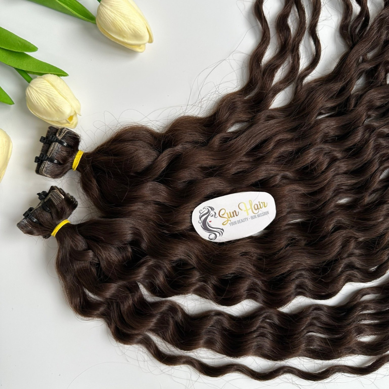 Wholesale High Quality Water Wave With Brown Color Super Double Drawn Invisible Tape 100% Real Human Hair Extensions