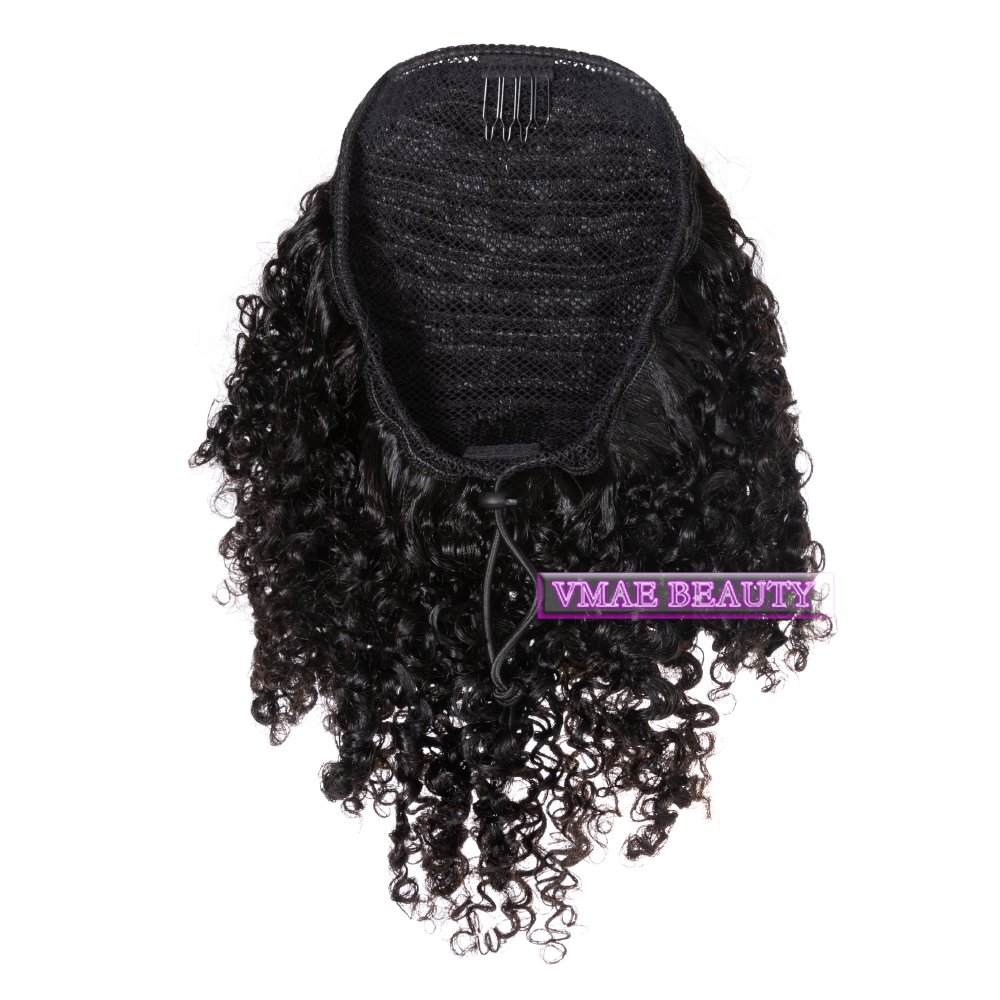VMAE 100g Virgin Indian Hair Extensions 3A 3B 4C Curly Raw Cuticle Aligned Straight Style Ponytail Afro Kinky Puff Drawstring