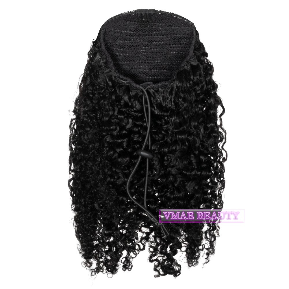 VMAE 100g Virgin Indian Hair Extensions 3A 3B 4C Curly Raw Cuticle Aligned Straight Style Ponytail Afro Kinky Puff Drawstring