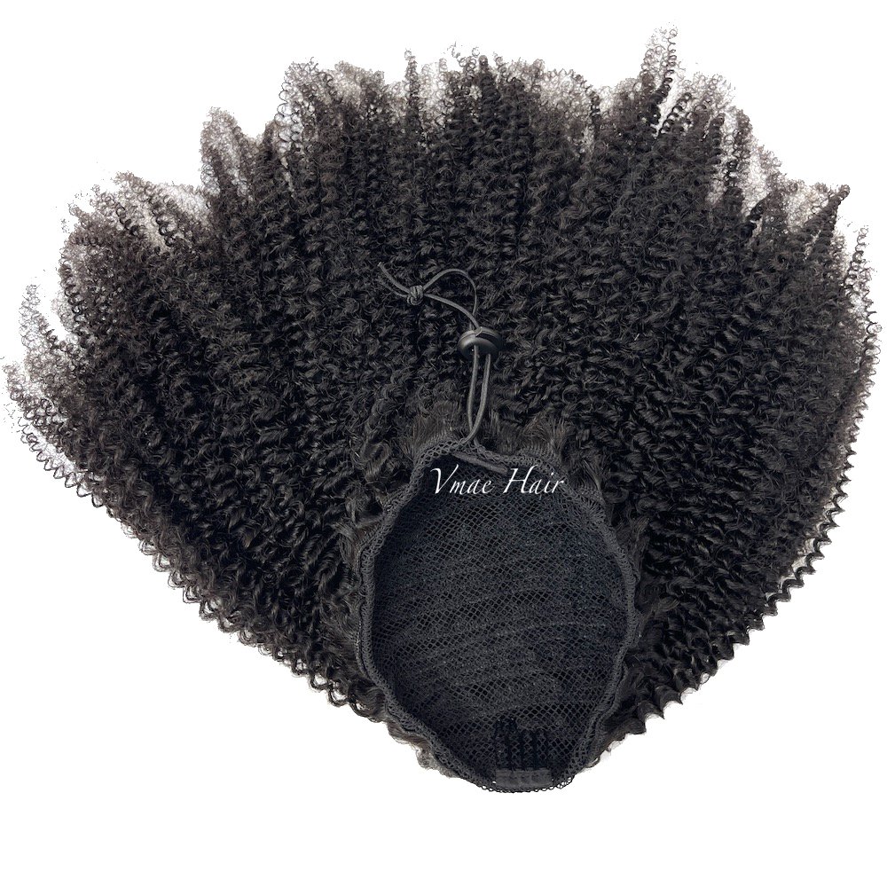 VMAE 100g Virgin Indian Hair Extensions 3A 3B 4C Curly Raw Cuticle Aligned Straight Style Ponytail Afro Kinky Puff Drawstring