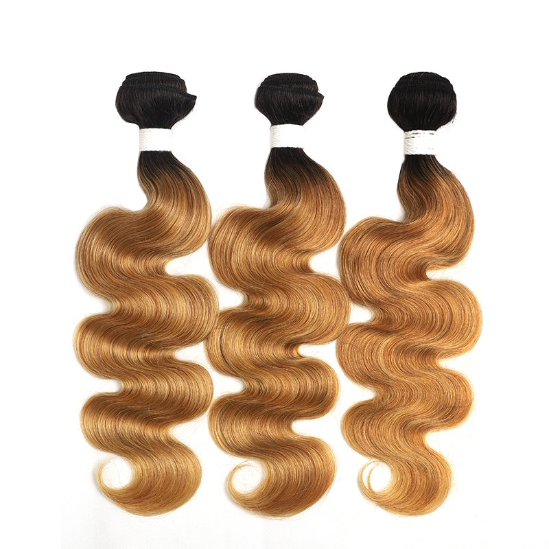 Cheap Human Hair Extensions Brazilian 1b/27 Ombre Color Cuticle Aligned Virgin Hair Honey Blonde Body Wave Hair Bundles