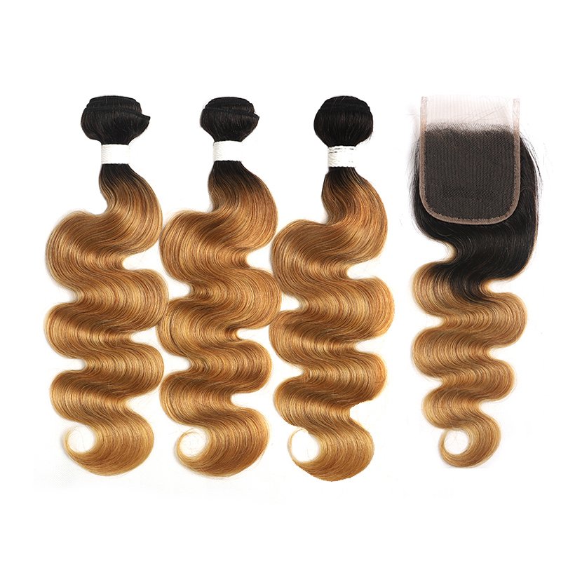 Cheap Human Hair Extensions Brazilian 1b/27 Ombre Color Cuticle Aligned Virgin Hair Honey Blonde Body Wave Hair Bundles