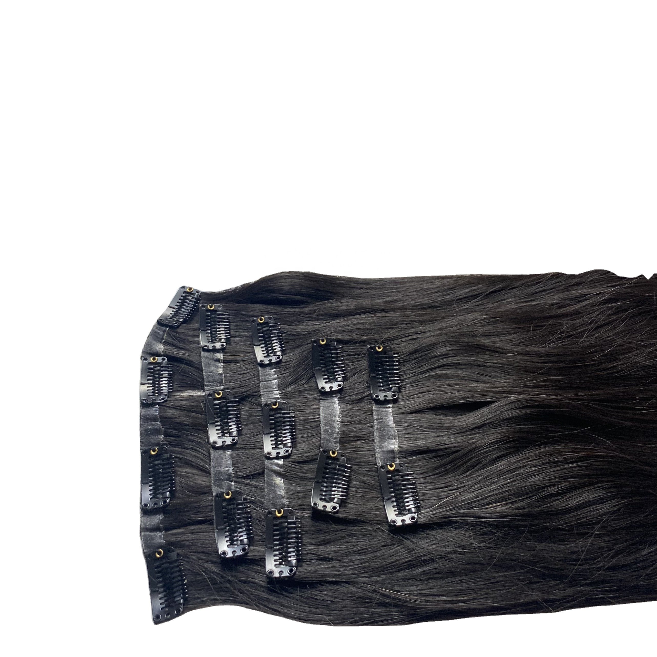Factory Double Drawn Real Raw Virgin Natural Remy Invisible Seamless Clip in 100% Human Hair Extensions with Cuticle Wholesale