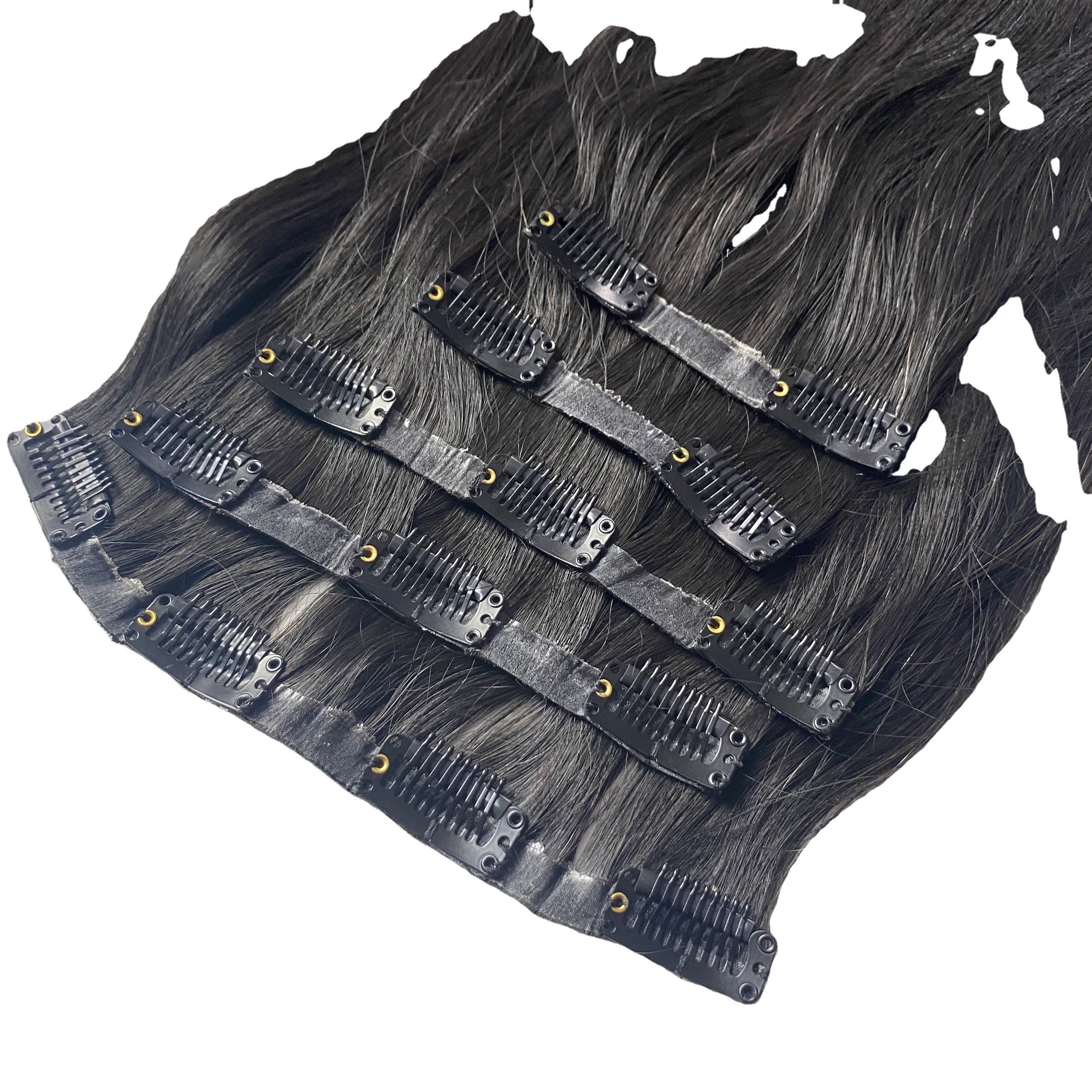 Factory Double Drawn Real Raw Virgin Natural Remy Invisible Seamless Clip in 100% Human Hair Extensions with Cuticle Wholesale
