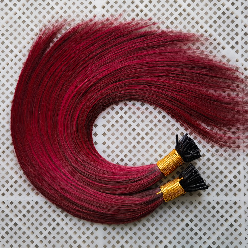 Ombre I tip Hair Double Drawn Russian Remy Cuticle Aligned hair Blonde Red 99J Brown Keratin Stick I Tips Human Hair Extensions