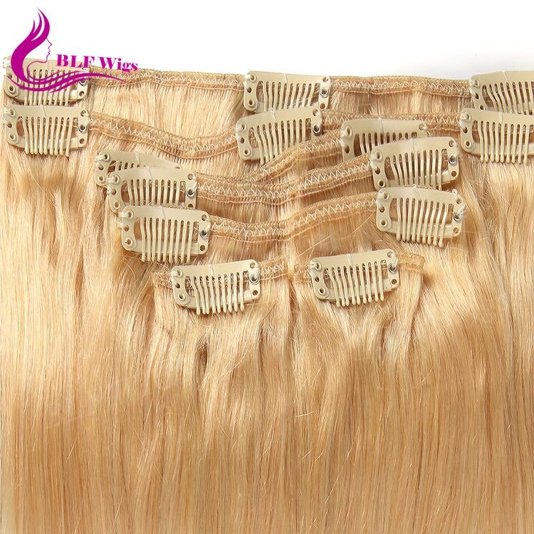 Natural Blonde Hair Clip in Brazilian Human Hair Extensions for White Women
