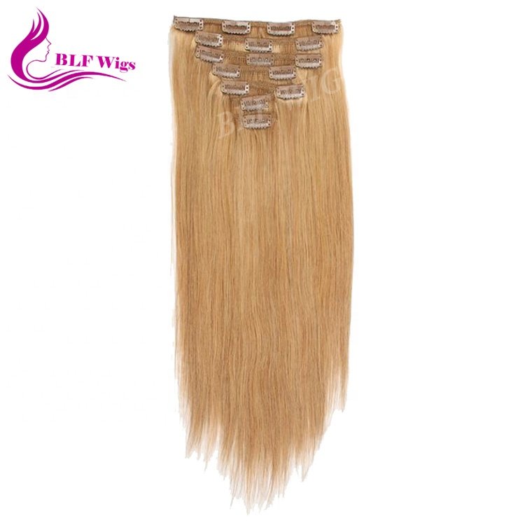 Natural Blonde Hair Clip in Brazilian Human Hair Extensions for White Women