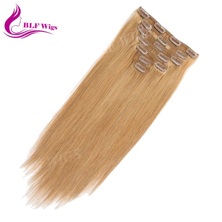 Natural Blonde Hair Clip in Brazilian Human Hair Extensions for White Women