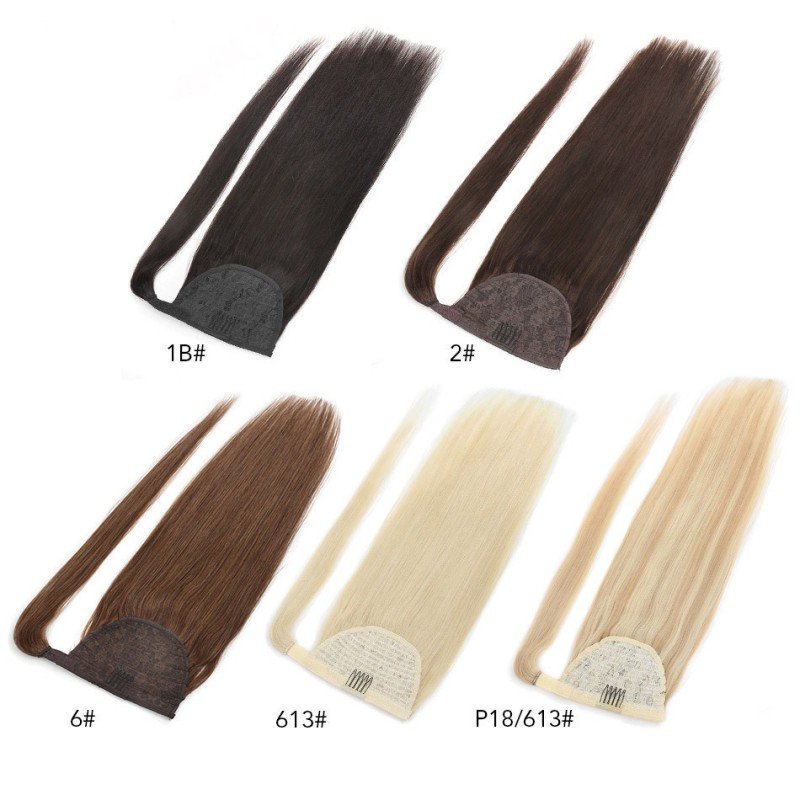 Real Human Hair Ponytail European and American Women's Straight Hook Ponytail Human Hair Extension