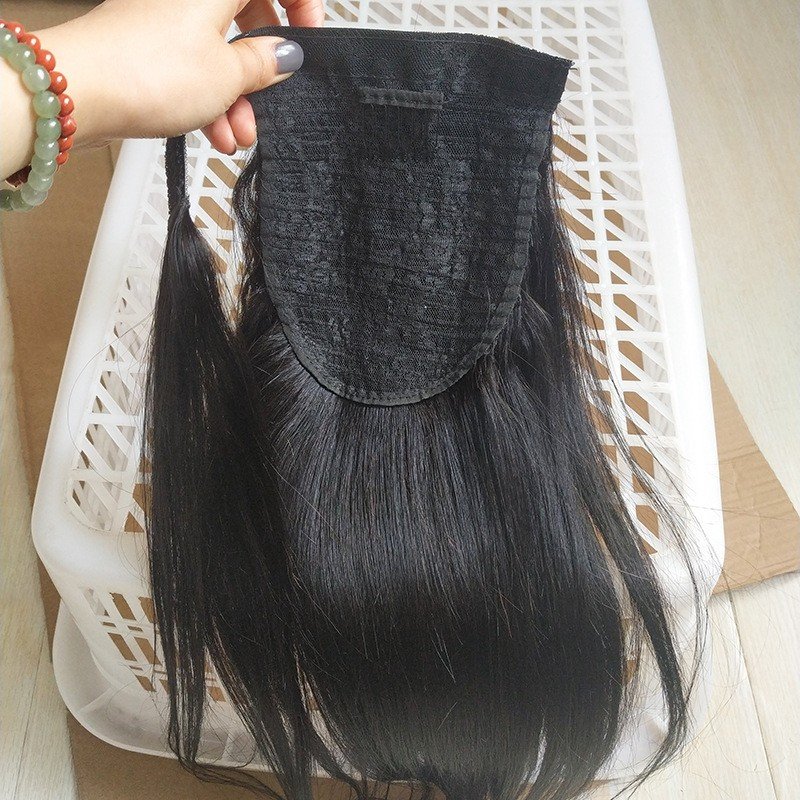 Real Human Hair Ponytail European and American Women's Straight Hook Ponytail Human Hair Extension