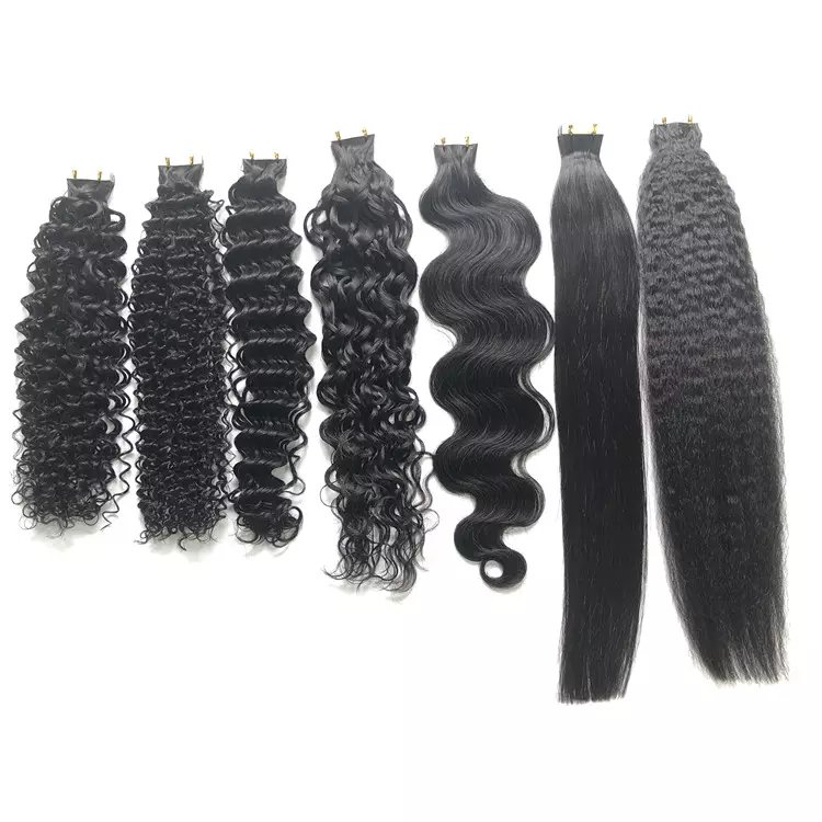 Wholesale Raw 100% Indian Remy Virgin Natural Human Hair Kinky Curly Tape In Human Hair Extensions
