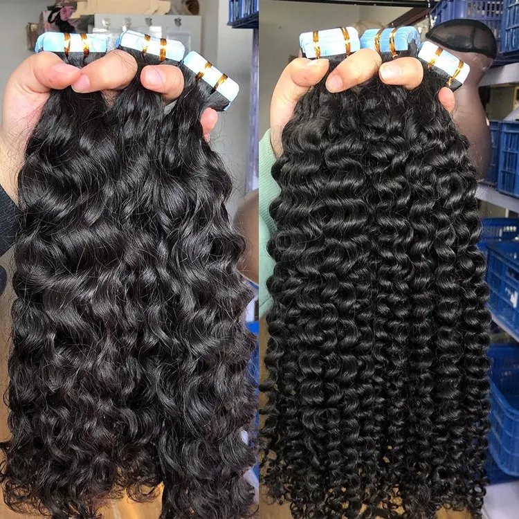 Wholesale Raw 100% Indian Remy Virgin Natural Human Hair Kinky Curly Tape In Human Hair Extensions