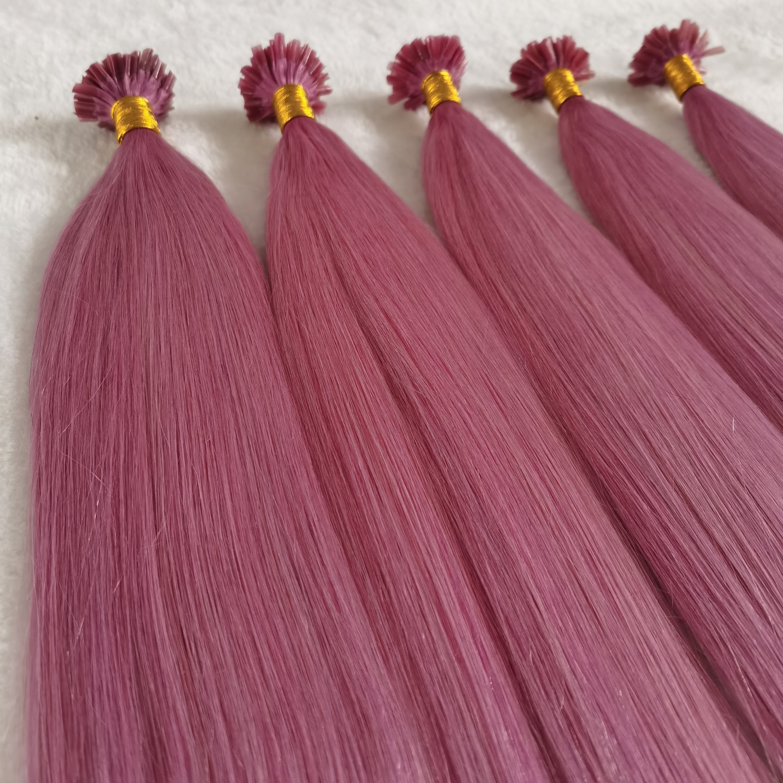 100% European unprocessed No shedding No tangle straight pink color Raw Virgin Cuticle Aligned Thick Ends U Tips Hair Extensions