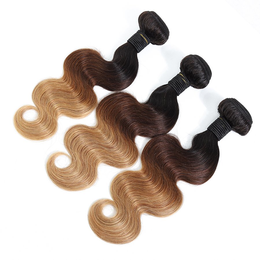 Ombre Hair Bundles Body Wave T1B/4/27 Colored Malaysian Human Hair Extension 3 Tone Color 100% Human Hair Bundles Vendors RUBE