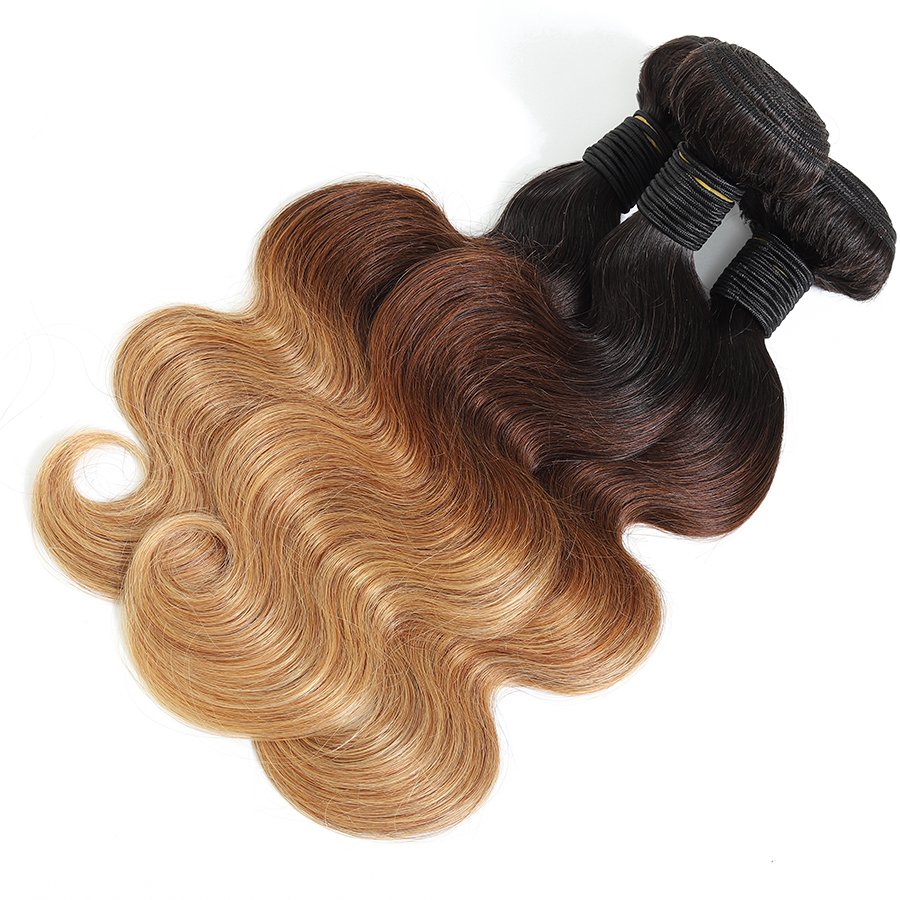 Ombre Hair Bundles Body Wave T1B/4/27 Colored Malaysian Human Hair Extension 3 Tone Color 100% Human Hair Bundles Vendors RUBE