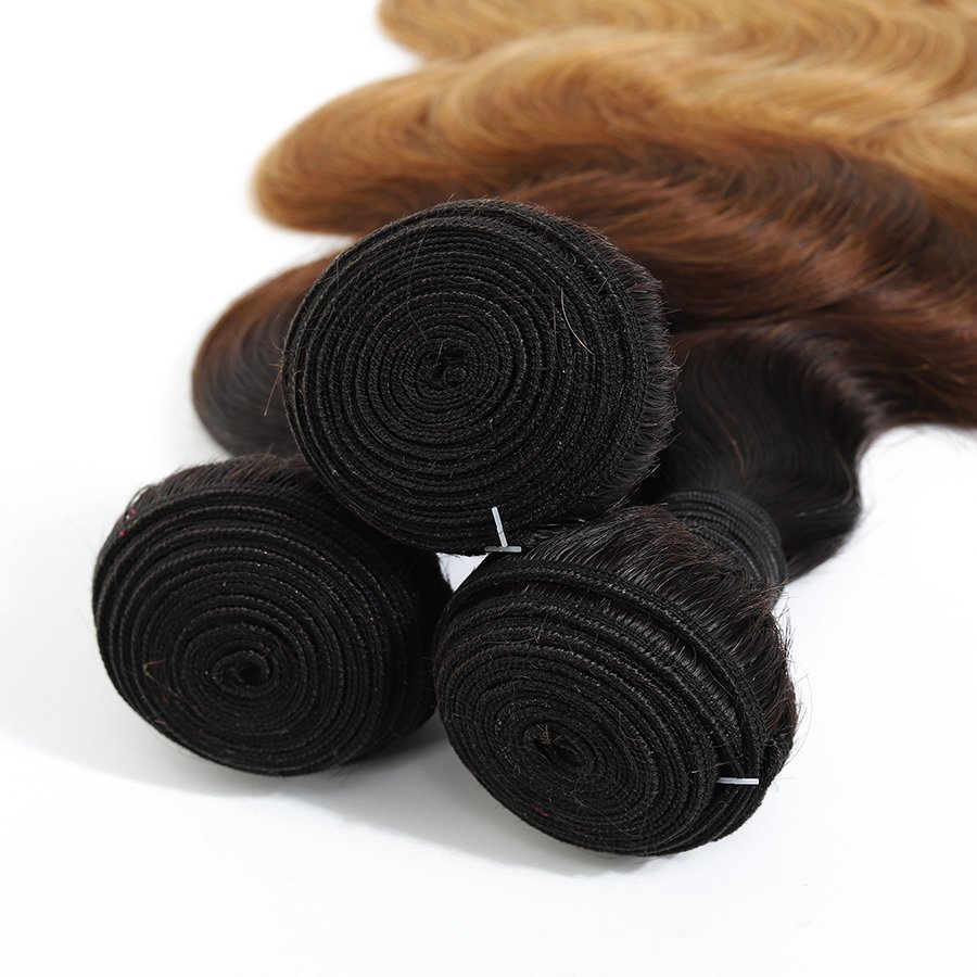 Ombre Hair Bundles Body Wave T1B/4/27 Colored Malaysian Human Hair Extension 3 Tone Color 100% Human Hair Bundles Vendors RUBE